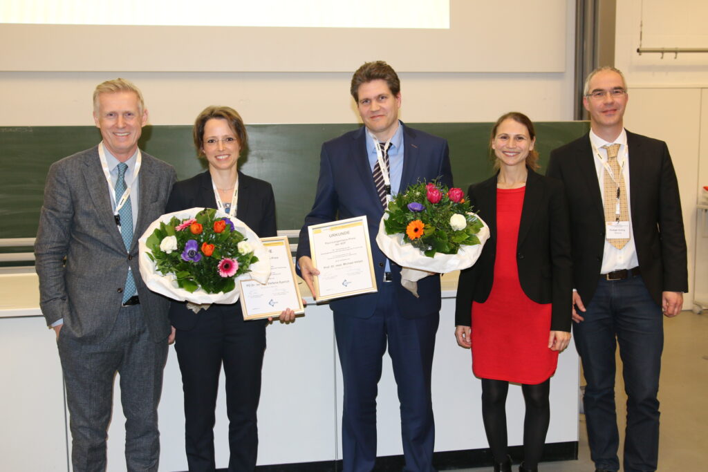 Paul-Langerhans Price Award Ceremony. The Price goes to Stefanie Eyerich (2nd from the left) and Michael Hölzel (middle) left: M. Hertl (trustees chairman), 2nd from the right : J. Römmler-Zehrer (Celgene GmbH), right: R. Eming (ADF-board member)