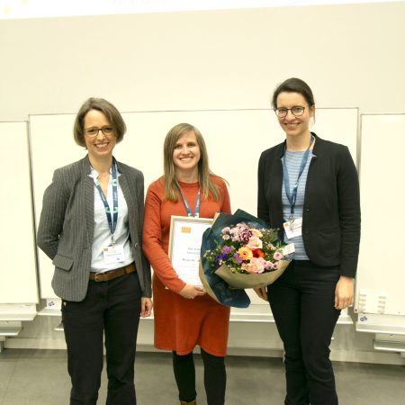 Presentation of the ADF-ECARF Award to Miriam Hils (Munich), center, with Stefanie Eyerich, left, representative of the ECARF Board of Trustees, and Luise Erpenbeck (ADF Board Member), right.